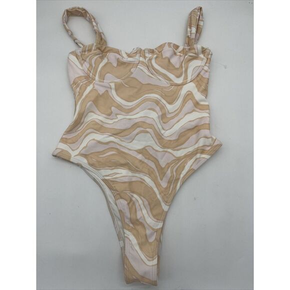Abercrombie & Fitch‎ One Piece Swimsuit Peach White Swirl Underwire Retro XS - Picture 1 of 7